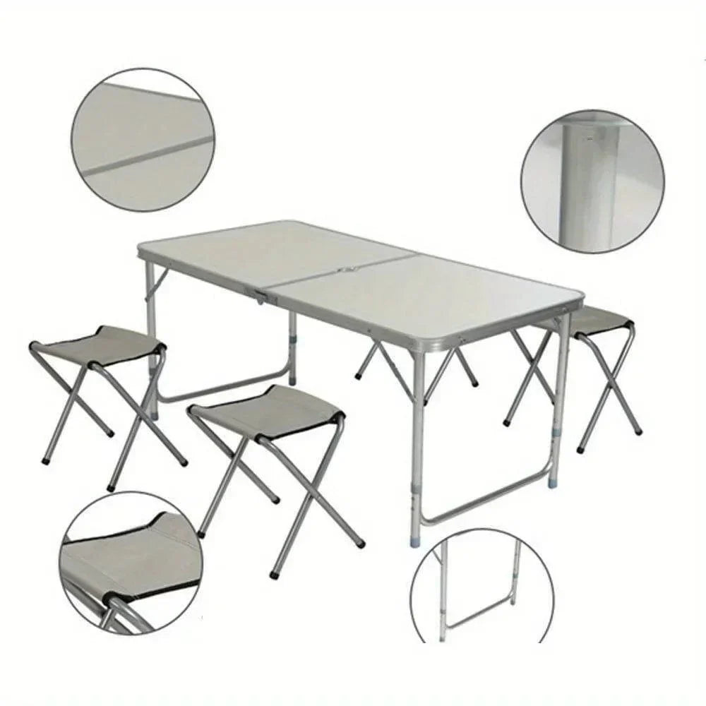 4-foot aluminum folding table by Showlu, portable and height adjustable, ideal for indoor, outdoor, picnic, or camping use