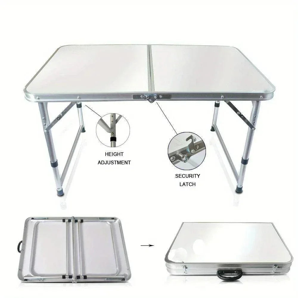 4ft aluminum folding table by SHOWLU FASHION STORE, portable and height adjustable, ideal for indoor, outdoor, picnic, and camping use.