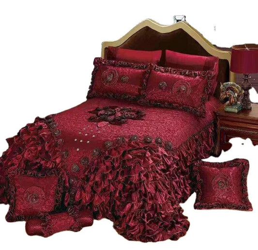 American Style Cotton Jacquard Lace Princess Bed Set Luxury Wedding Duvet Cover Set Bridal Bedding Set - SHOWLU FASHION STORE