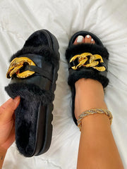 Anel Demosthene General Store 0 2021 Winter Plush Slippers Fashion Open Toe Solid Color Women&#39;s Sandals Metal Chain Outdoor Casual Women&#39;s Shoes  Fashion Shoes