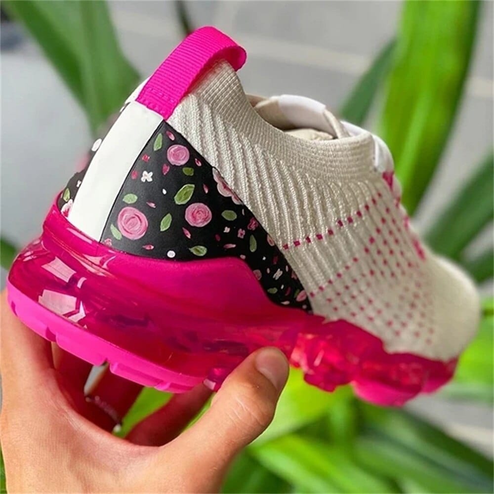 Anel Demosthene General Store 0 2023 New Sneakers Women Spring Fashion Knitted Fabric Floral Lace Up Ladies Casual Shoes Larged-Size Flats Running Sport