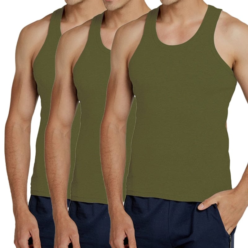 Anel Demosthene General Store 0 ArmyGreen 3pces / M (EUR XXS) Hot Sale 3pcs / 100% Cotton Mens Sleeveless Tank Top Solid Muscle Vest Undershirts O-neck Gymclothing Tees Whorl Tops