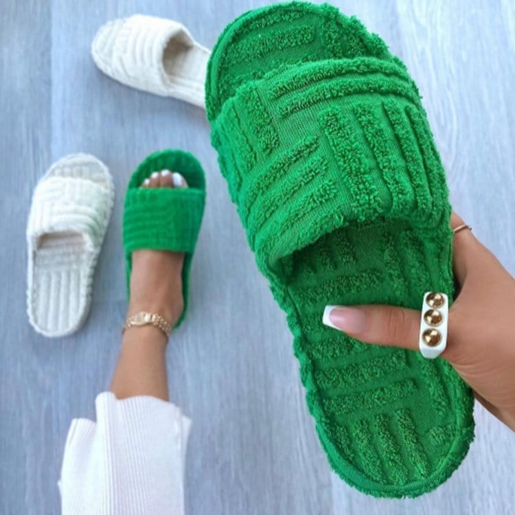 Anel Demosthene General Store 0 Green / 35 Luxury Brand Peep Toe Thick Sole Women Slippers Green Corduroy Flat Outwear Ladies Slides Summer Autumn Runway Flip Flops Women