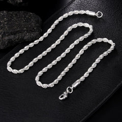 Anel Demosthene General Store 0 high quality 925 silver color 4MM women men chain male twisted rope necklace bracelets fashion Silver jewelry Set