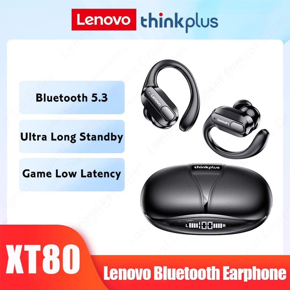 Anel Demosthene General Store 0 Lenovo XT80 Bluetooth 5.3 Earphones True Wireless Headphones with Mic Button Control Noise Reduction Earhooks Waterproof Headset