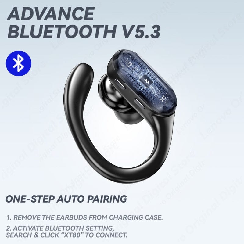 Anel Demosthene General Store 0 Lenovo XT80 Bluetooth 5.3 Earphones True Wireless Headphones with Mic Button Control Noise Reduction Earhooks Waterproof Headset