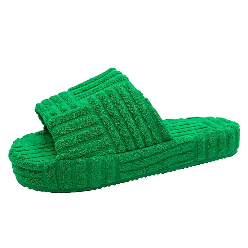 Anel Demosthene General Store 0 Luxury Brand Peep Toe Thick Sole Women Slippers Green Corduroy Flat Outwear Ladies Slides Summer Autumn Runway Flip Flops Women