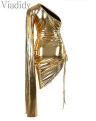 Anel Demosthene General Store 0 Metallic One Shoulder Party Dress