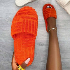 Anel Demosthene General Store 0 Orange red / 35 Luxury Brand Peep Toe Thick Sole Women Slippers Green Corduroy Flat Outwear Ladies Slides Summer Autumn Runway Flip Flops Women