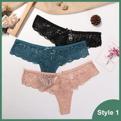 Anel Demosthene General Store 0 Style 1 / S / China|3pcs 3 Pcs Woman Panties Sexy Lace Thong Underwear Lingerie Female T-back Temptation Low Waist Women Transparent G String