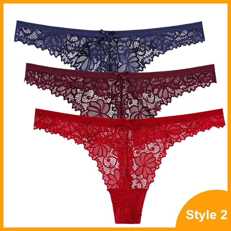 Anel Demosthene General Store 0 Style 2 4 / M / China|3pcs 3 Pcs Woman Panties Sexy Lace Thong Underwear Lingerie Female T-back Temptation Low Waist Women Transparent G String