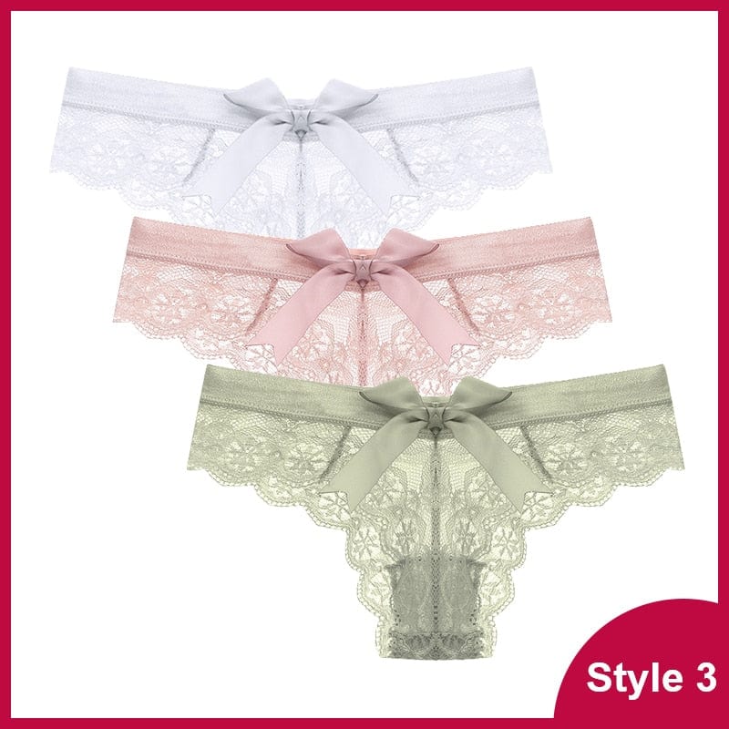 Anel Demosthene General Store 0 Style 3 / M / China|3pcs 3 Pcs Woman Panties Sexy Lace Thong Underwear Lingerie Female T-back Temptation Low Waist Women Transparent G String