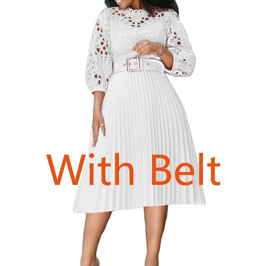 Anel Demosthene General Store 0 White with belt / S Sexy Lace Hollow Out African Dresses for Women  Summer Clothes Long Pleat Dress Party White Black Elegant Robe Longue Femme