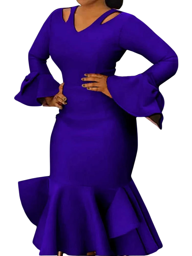 AOMEI women’s bodycon party dress with cold shoulder ruffles, long flare sleeves, bowtie detail, elegant evening design
