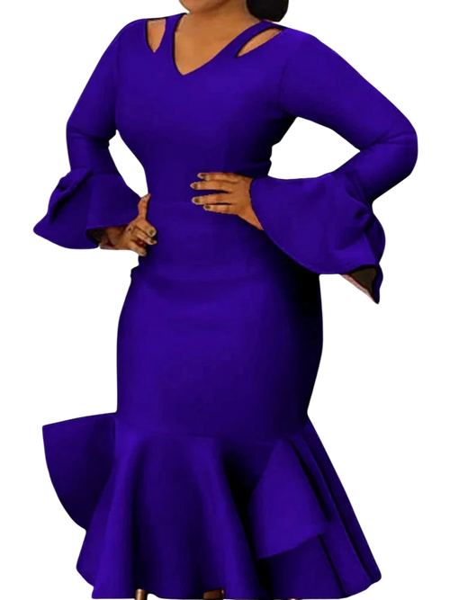 AOMEI women’s bodycon party dress with cold shoulder ruffles, long flare sleeves, bowtie detail, elegant evening design