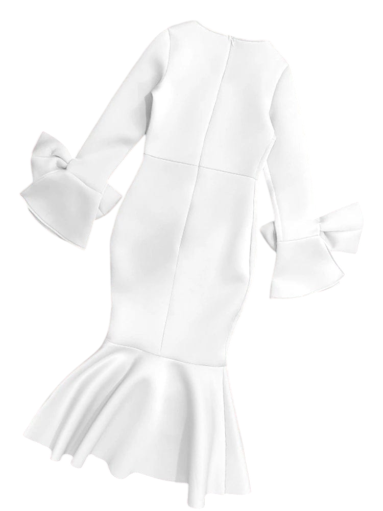 AOMEI women's bodycon party dress with cold shoulder ruffles, long flare sleeves, and bowtie detail for elegant evening or birthday events.