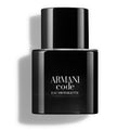 Armani Code men's Eau de Toilette featuring amber, woody, citrus, lavandin, and tonka bean notes in a sleek bottle.