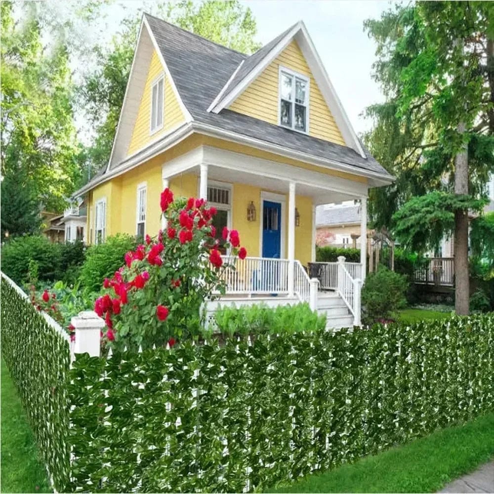 Showlu Artificial Ivy Hedge Fence with green leaves, 1x3m faux privacy screen for outdoor garden, balcony, and home decoration.