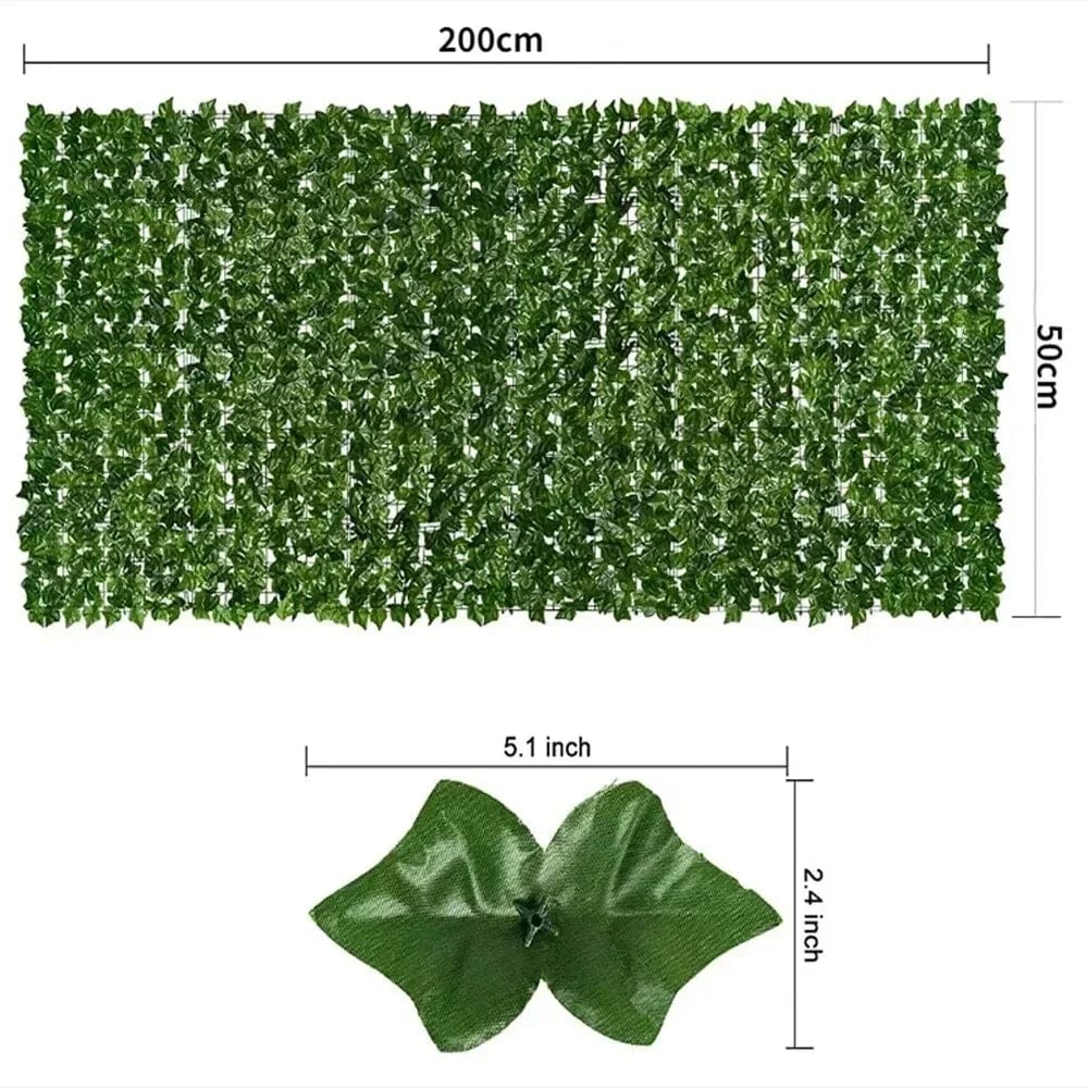 Showlu Artificial Ivy Hedge Fence with green leaves, 1x3m faux privacy screen for outdoor garden and balcony decoration.