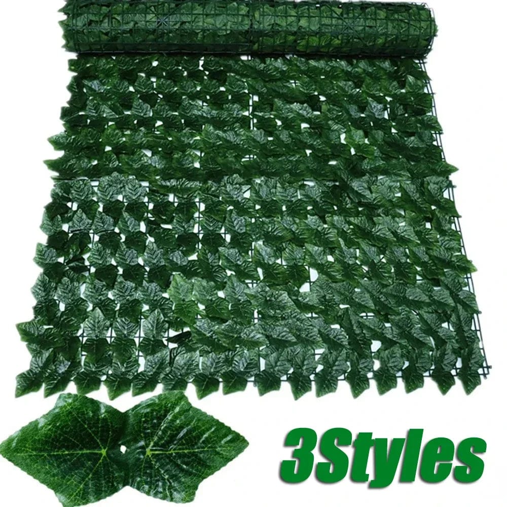 Showlu Artificial Ivy Hedge Fence with green leaves, 1x3m faux privacy screen for outdoor garden and balcony decoration.