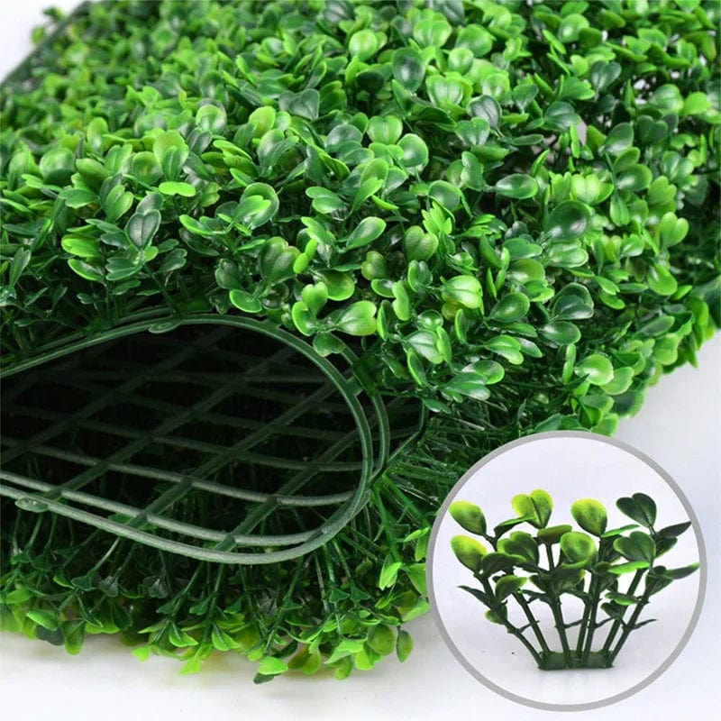 Artificial boxwood hedge panels by Showlu Fashion Store, featuring lush green grass wall backdrop for wedding or decor use.