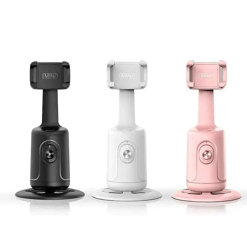 VIKEFON auto face-tracking phone holder on a tripod stand with 360° rotation and AI object tracking for hands-free selfies.