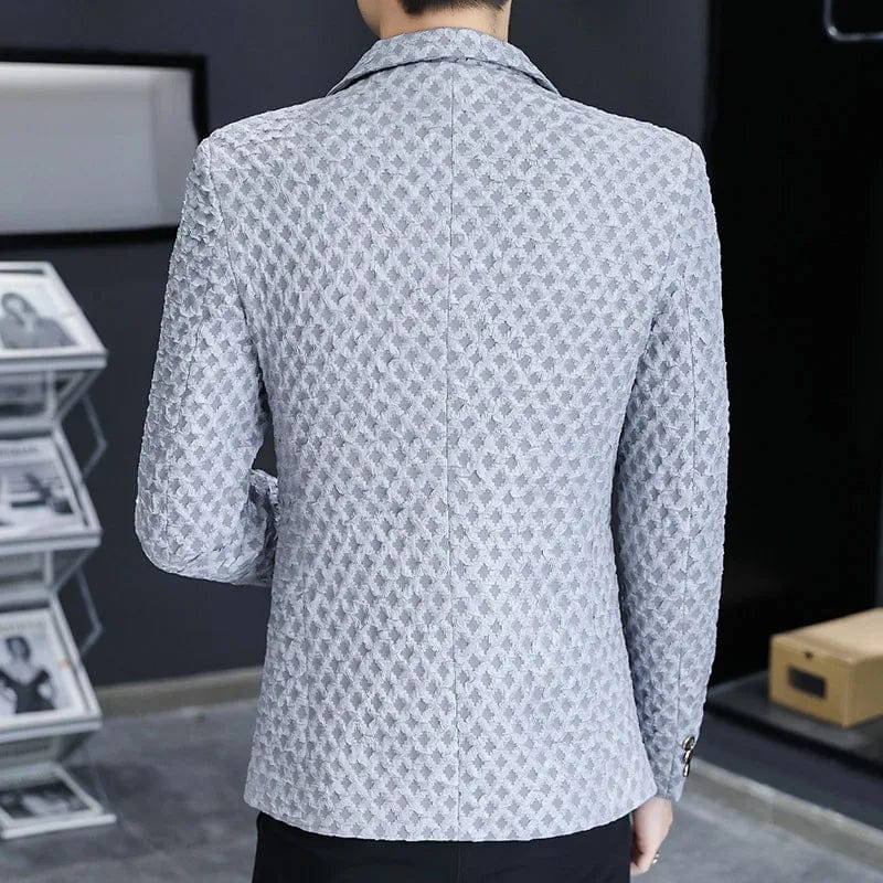 Slim-fit men's blazer from Showlu Fashion, stylish polyester suit perfect for smart casual and business wear in autumn 2024.