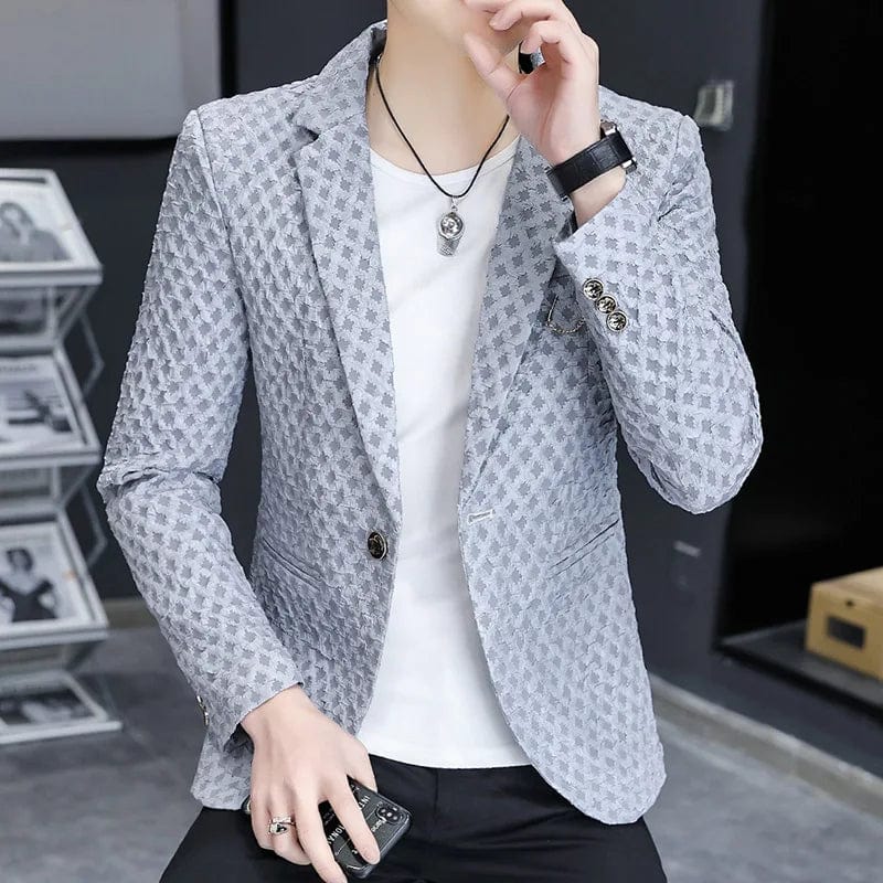 Showlu Fashion men's slim-fit blazer in a smart casual polyester suit, perfect for autumn 2024 business and trendy casual wear.