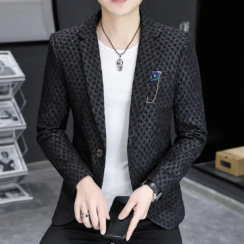 Men's slim-fit blazer by Showlu Fashion, stylish smart casual polyester suit with a tailored fit for modern business and casual wear.