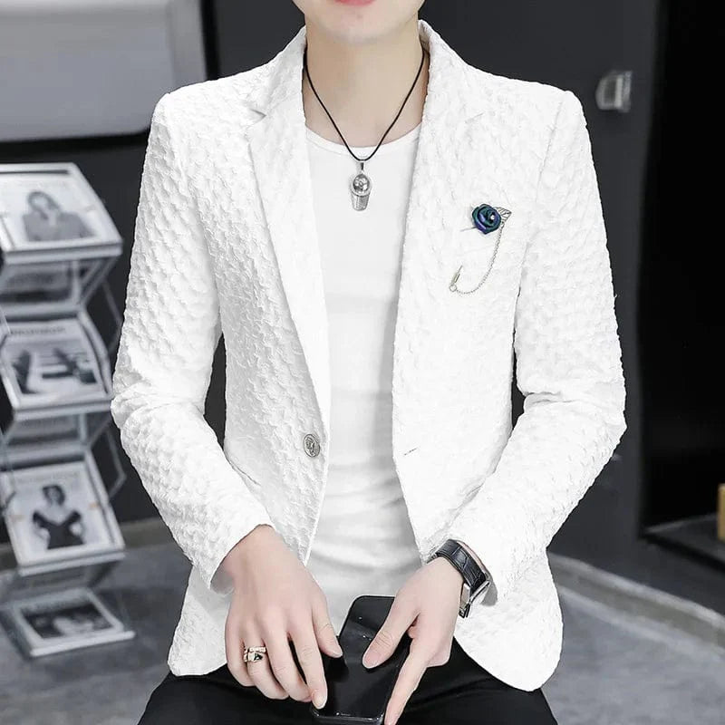 Men's slim-fit blazer by Showlu Fashion, smart casual polyester suit with a modern Korean-inspired design for versatile style.