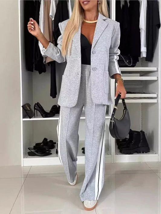 Autumn And Winter New Long Sleeves Suit Women's Suit Fashion Pimp Stitching Pants Pocket Female Office Blazer 2 Piece Set 2024 - SHOWLU FASHION STORE