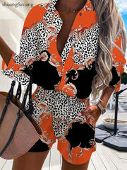 Autumn Casual Beach Outfits For Women 2024 Spring Half Sleeve Shirts Tops And Shorts 2 Piece Set Leopard Print Two Piece Sets - SHOWLU FASHION STORE
