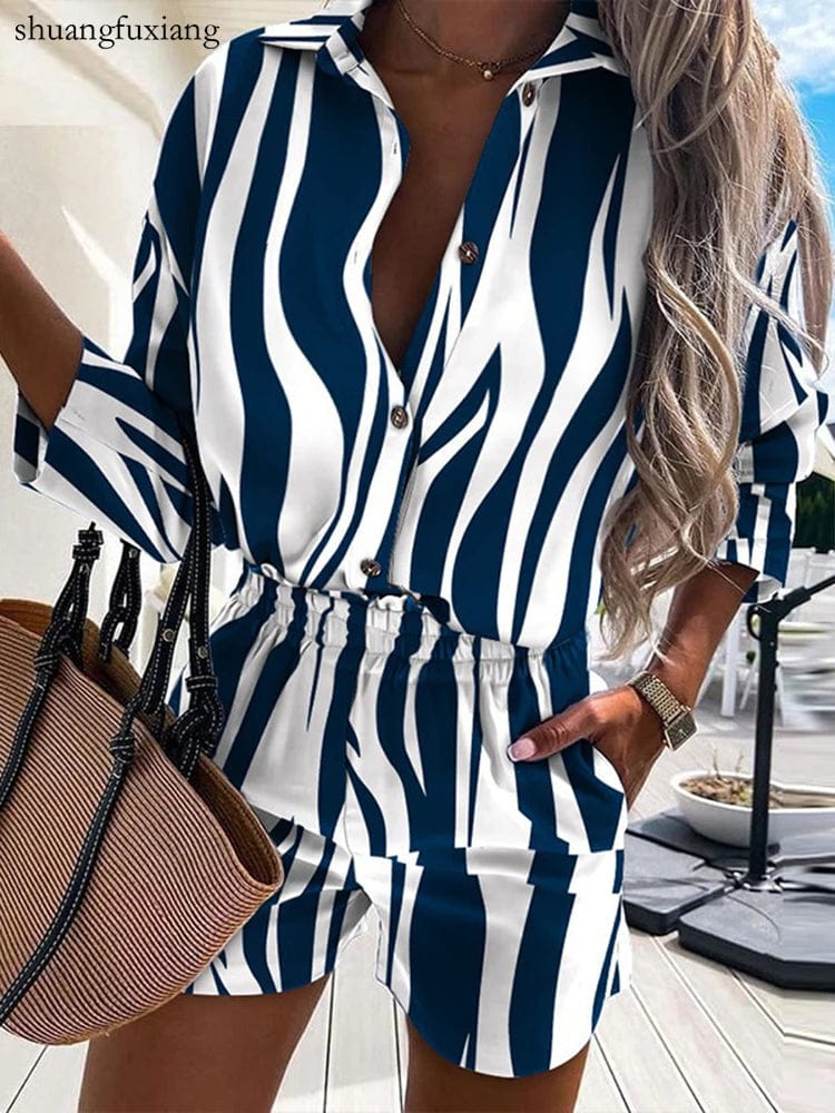 Autumn Casual Beach Outfits For Women 2024 Spring Half Sleeve Shirts Tops And Shorts 2 Piece Set Leopard Print Two Piece Sets - SHOWLU FASHION STORE