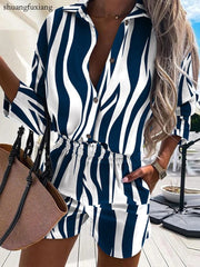 Autumn Casual Beach Outfits For Women 2024 Spring Half Sleeve Shirts Tops And Shorts 2 Piece Set Leopard Print Two Piece Sets - SHOWLU FASHION STORE