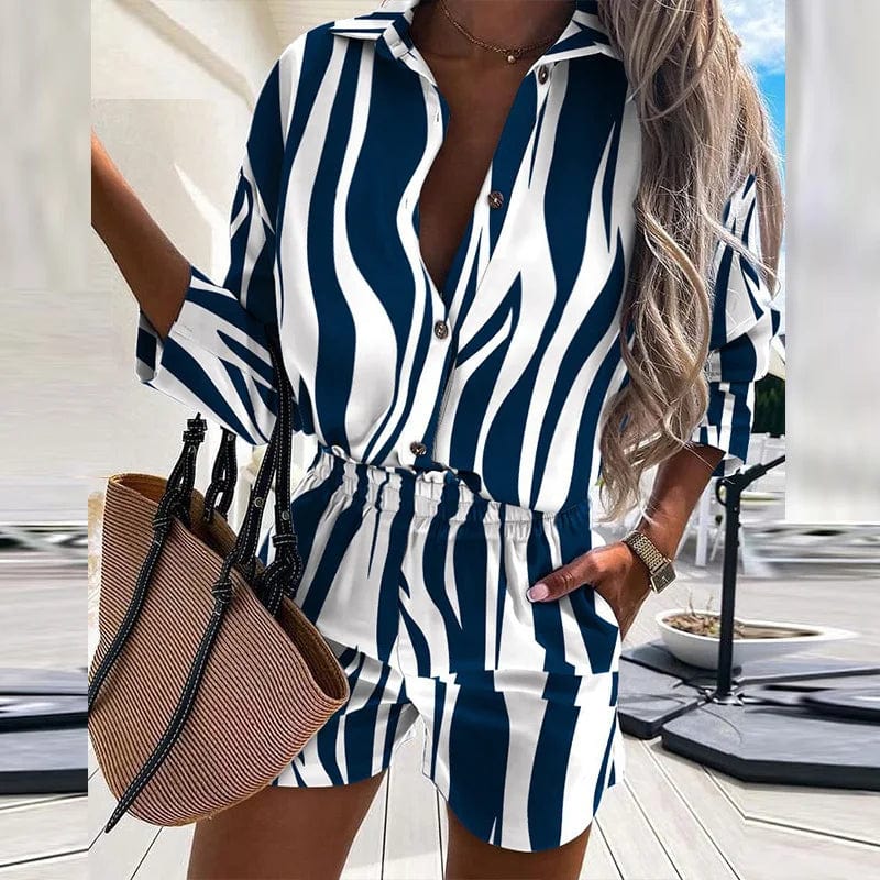 Autumn Casual Beach Outfits For Women 2024 Spring Half Sleeve Shirts Tops And Shorts 2 Piece Set Leopard Print Two Piece Sets - SHOWLU FASHION STORE
