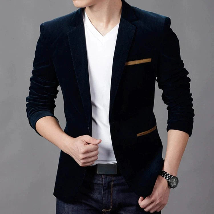 Men's slim-fit corduroy suit blazer in a casual long sleeve design, from SHOWLU FASHION STORE, perfect for autumn.