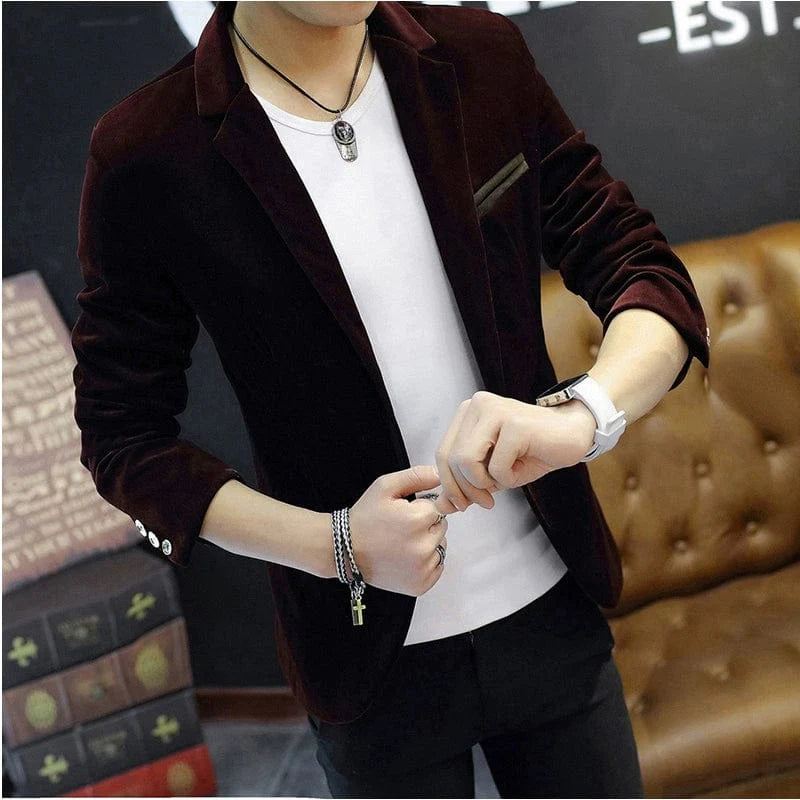 Men's slim-fit corduroy suit blazer in casual style, featuring long sleeves and autumn-inspired fabric from SHOWLU FASHION STORE.