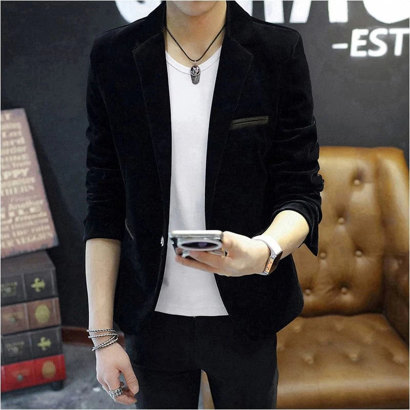 SHOWLU FASHION STORE men's slim-fit corduroy suit with casual long sleeve blazer, suitable for autumn and casual occasions.