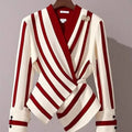 Women's V-neck striped blouse by SHOWLU FASHION STORE, slim fit autumn long sleeve shirt with chic Korean style details.