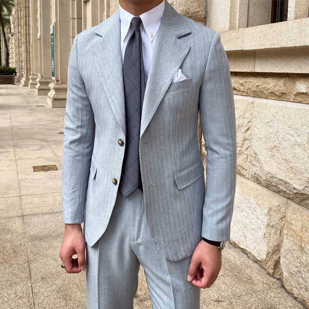 Showlu men's autumn striped slim fit single-breasted blazer, casual blazer for stylish fall fashion, youth leisure suit