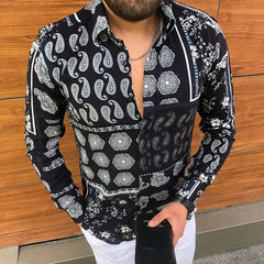 Autumn men's casual versatile fashion street men's shirt lapel single - breasted shirt men's irregular line long - sleeved shirt - SHOWLU FASHION STORE