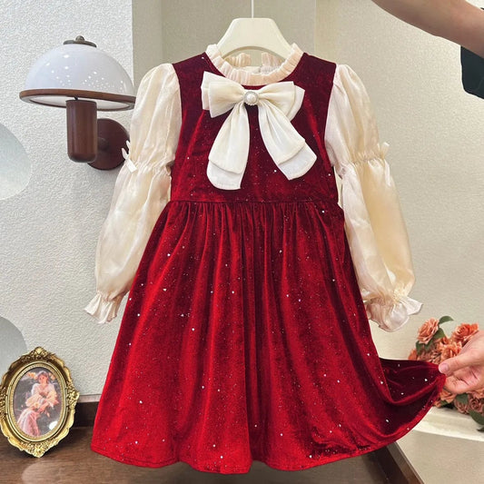 Autumn Spring Kids Velet Dresses for Girls Clothes Teenagers Children School Preppy Costumes Baby Cotton Vestidos 8 10 12 Years - SHOWLU FASHION STORE