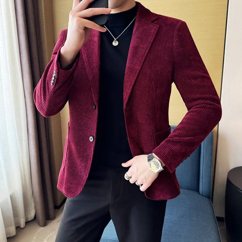Men's slim fit chenille velvet blazer by SHOWLU FASHION STORE, stylish autumn-winter suit jacket for business or social occasions.