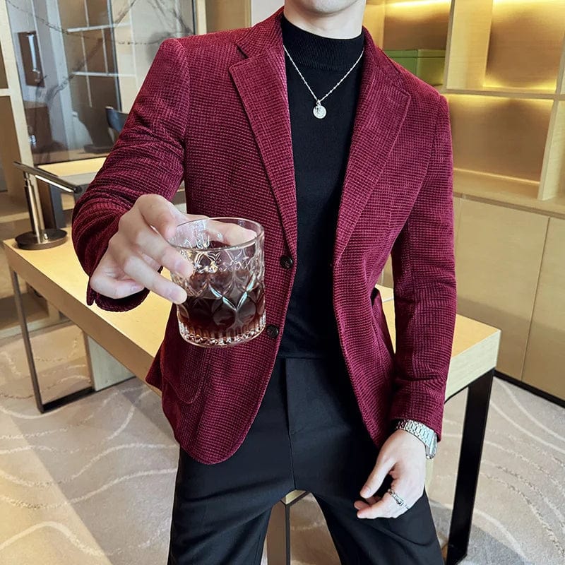 Men's slim fit chenille velvet blazer by SHOWLU FASHION STORE, stylish autumn-winter suit jacket for business and social events.
