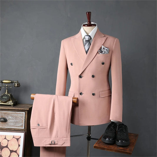 Autumn Winter Double Breasted Men's Formal Suit Set, Jacket, Vest, Pant, Slim Fitting Office Business Tuxedo Set For Men - SHOWLU FASHION STORE