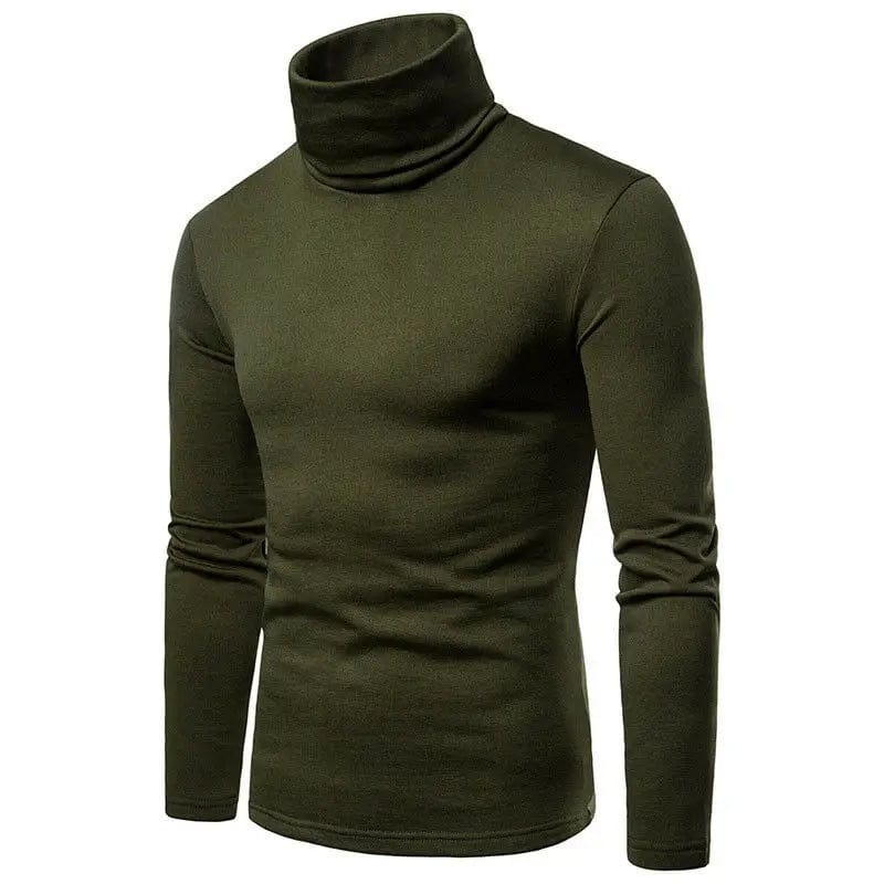 Men's slim fit turtleneck sweater by SHOWLU FASHION STORE, thermal cotton pullover for autumn and winter, casual long-sleeve design.