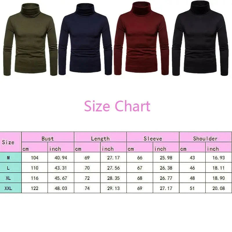 Showlu Fashion Store men's slim fit turtleneck sweater in thermal cotton, featuring long sleeves and a casual, stretchy design.