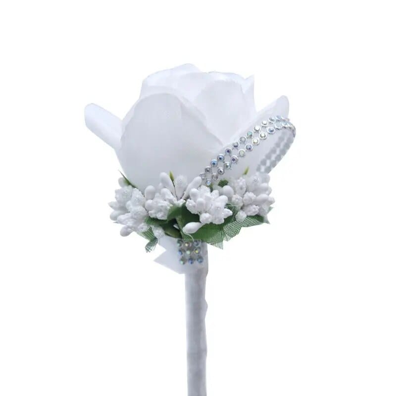 White silk rose bridal bouquet with foam flowers, romantic satin wedding bouquet for bridesmaids and brides, elegant and natural.