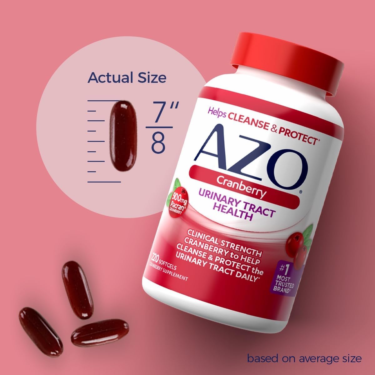 AZO Cranberry Supplement softgels for urinary tract health, made with concentrated cranberry powder, sugar-free and non-GMO.