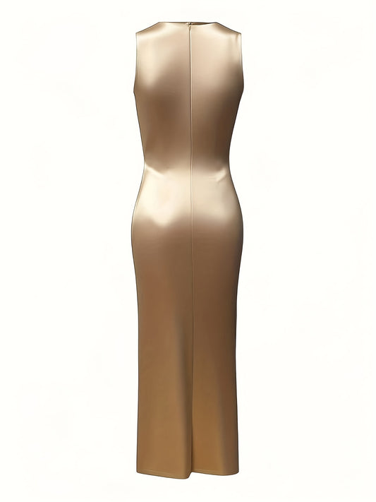 New European And American Fashion Sleeveless Zip-Up Bodycon Dress
